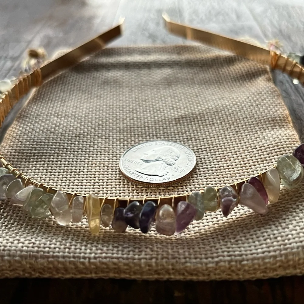 Genuine Fluorite Chip Headband Fluorite Headband Gemstone Headband